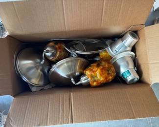 3 Pendant Lights - Brushed Nickel & Amber Swirl Glass