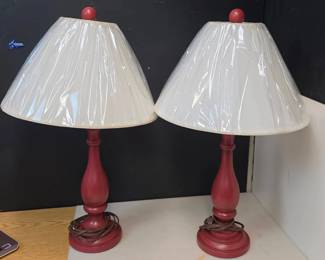 Pair of Red Lamps with New Shades
