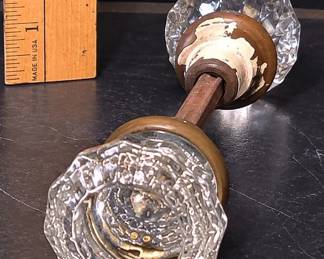 Antique Clear Pressed Glass Doorknob Set With Metal Spindle & Original Hardware - Potterville