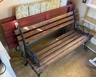 Wood Slat Garden Bench with Decorative Cast Iron Sides - Outdoor Patio Seating - Lake Odessa Off-Site