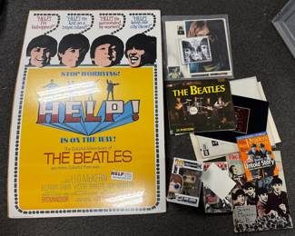The Beatles Memorabilia Lot: 1991 Help! Poster, John Lennon Funko Pop 246, VHS, Books & Photos