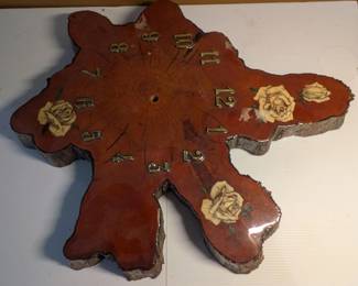 Vintage Live Edge Wood Clock Face with Parts - Floral Resin