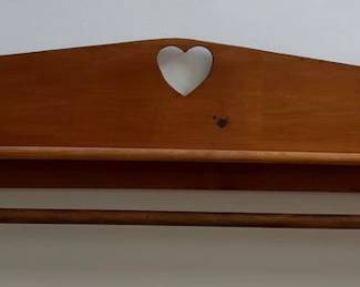 Rustic Wooden Wall-Mounted Shelf with Heart Cutout & Towel Bar - Country Decor - Lake Odessa Off-Site