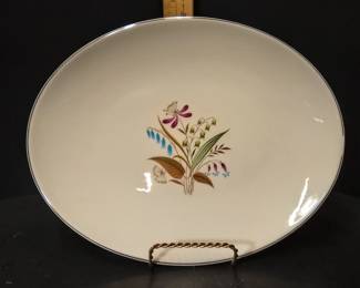 Vintage 1960s Edwin M. Knowles "Chalet" 12" Oval Ceramic Serving Platter With MCM Floral Design - Potterville