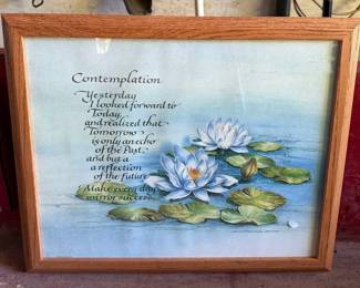Framed "Contemplation" Inspirational Poem Print with Water Lilies & Wood Frame - Lake Odessa Off-Site