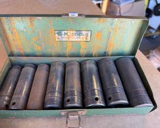 Vintage S-K Tools 1/2" Drive SAE Deep Impact Socket Set, 8 Pc. 7/16" to 7/8", Metal Case, USA