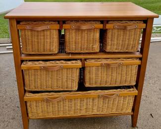 Wood Chest with 6 Wicker Drawers