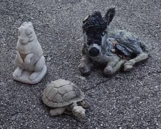 Cement Donkey, Rabbit and Turtle Yard Statues