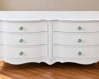 Johnson/Carper White-Painted Vintage French Provincial 6-Drawer Double Dresser
