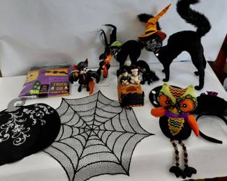 Halloween Decor - AnnaLee Black Cats, Witch and Mouse - Web, Placemat, etc.
