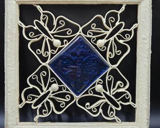 Mixed Media Butterfly Wall Art (Welded Metal, Glass, and Wood)