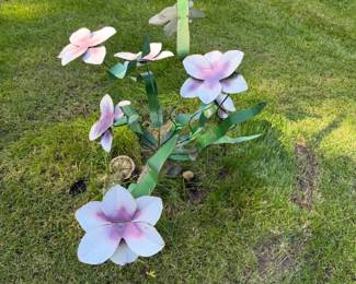 Decorative Metal Flower Garden Sculpture - Pink & White Floral Yard Art - Lake Odessa Off-Site