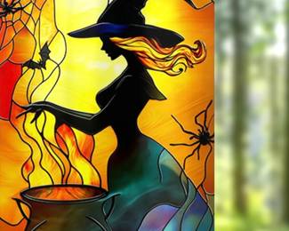 Nuxovilar Halloween Window Film - Stained Glass Witch