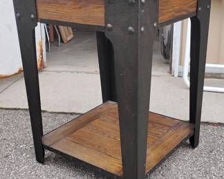 Rustic Industrial Wood and Metal End Table