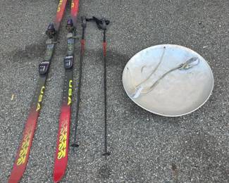 Skis and Vintage Metal Sled