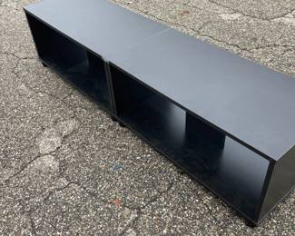 Pair of Black Low Open Cubby Media Console Shelves 64" L