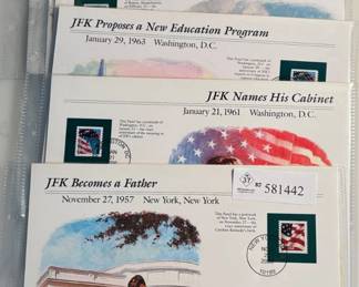 6 Sets - John F Kennedy Stamp and Coin Sets with Kennedy Half Dollars