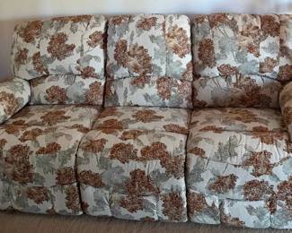 Floral Upholstered Triple Reclining Sofa Couch with Dual Footrests - 3 Seater - Lake Odessa Off-Site