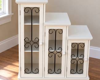 White Wooden Tiered Step Cabinet