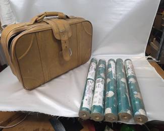 5 New Rolls of 56 Sq. Ft of Imperial Wallpaper w/ Vintage Harmony Leather Suitcase