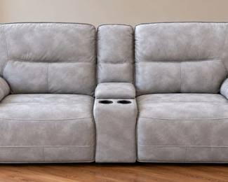 Rockford Grey Dual Power Reclining Console Loveseat - Nice Condition - Non-Smoking Home
