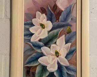 Framed Floral Painting Signed T. Snider - Magnolia Flowers & Botanical Wall Art - Lake Odessa Off-Site