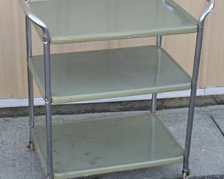 Vintage 3-Tier Metal Rolling Utility Cart by Cosco in Avocado Green and Chrome