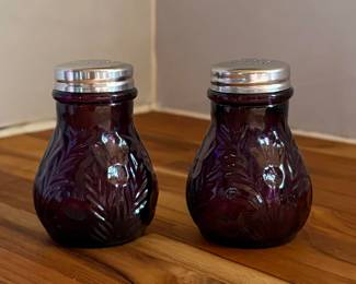 Vintage Inverted Amethyst Thistle Salt & Pepper Shakers from Mosser Glass