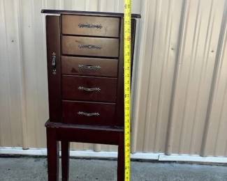 Standing Jewelry Armoire Cabinet - Cherry Finish, 5 Drawers