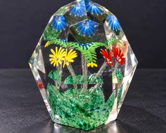 Vintage Faceted Bohemian Crystal Paperweight With Vibrant Lampwork Floral Display Inside – Potterville