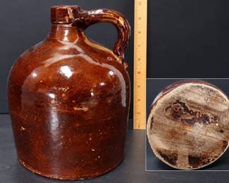 Antique Brown Glazed Stoneware Whiskey / Molasses Jug - Handled Primitive Crock – Potterville
