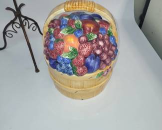 Fruit Basket Ceramic Cookie Jar & Metal Willow Tree Tea Light Candle Holder