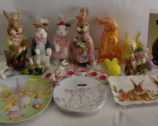 Easter Decor - Platters, Straw Bunnies, Plates, Ceramic Bunnies, Salt & Pepper, etc.