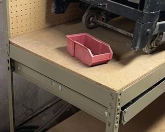 Metal Frame Workshop Workbench with Pegboard Backing and Storage Shelves - Grand Rapids Off-Site