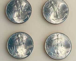 Lot of 4 - 2000 American Silver Eagle Bullion Coins