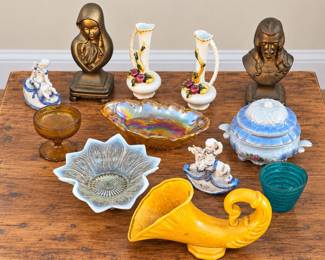 Vintage Decorative Collectibles Lot - Porcelain, Art Glass, Figurines, Vases & Decor