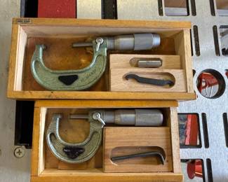 VIS Poland Outside Micrometers 0-1" & 1-2", .0001" Graduation, Wood Cases with Standard & Wrench