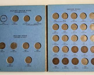 Indian Cent Collection Book with 9 Coins - 1859 / 1860 and 1880 - 1887