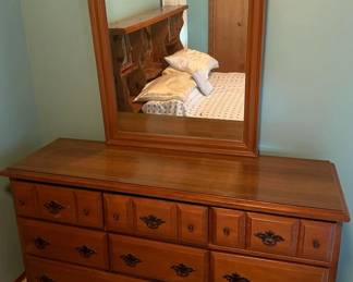 Vintage Traditional Wood Finish 7-Drawer Triple Dresser with Matching Framed Mirror - Lake Odessa Off-Site