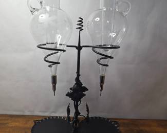 Handblown Glass Wine Dispensers Etched with Grapevine Details