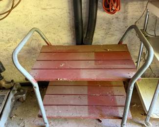 Two-Tier Wooden Step Stool with Metal Frame & Side Handrails - Lake Odessa Off-Site