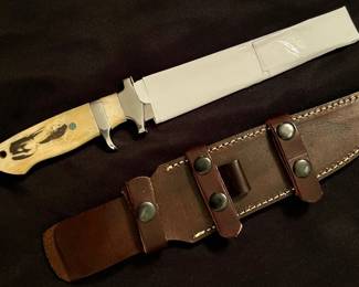 Stunning Custom Scrimshaw Scene Nude Lady Full Tang Bowie Knife Heavy Leather Sheath New In Box