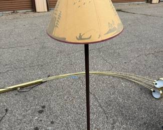 Rustic Lodge Floor Lamp, Bronze Tone Base with Wilderness Scene Shade