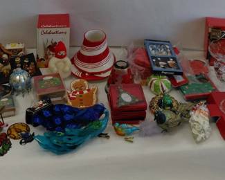 Christmas - Yankee Candle Set, Hallmark, Several Glass Ornaments, Candleholders, Crystal
