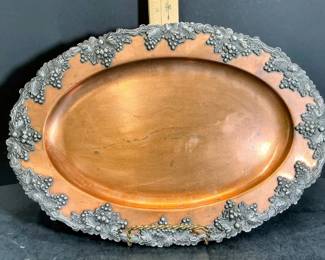 Vintage Sheffield Silver Co. Copper Serving Tray w/ Applied Grape & Vine Border - Approx. 16-17 – Potterville