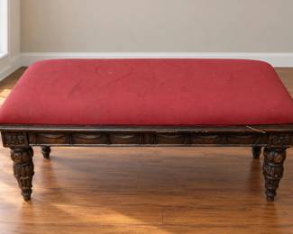Vintage or Antique Upholstered Wooden Bench