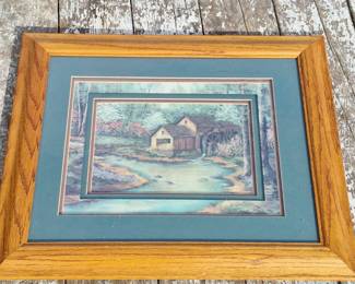 Framed 3D Scenic Countryside Mill & Creek Art Print With Oak Frame & Glass,16X20