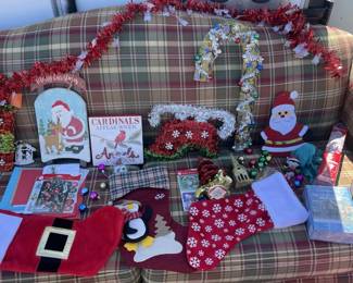 Collection of Christmas Decorations - Stockings, Signs, Garlands and More