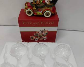 Christmas - NIB Santa's Car Music Box - Fitz and Floyd, 6 NIB Glass Ornaments
