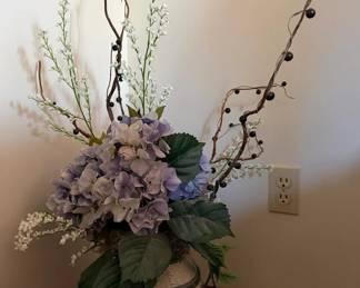 Decorative Blue & White Ceramic Vase with Artificial Hydrangea Floral Arrangement - Lake Odessa Off-Site